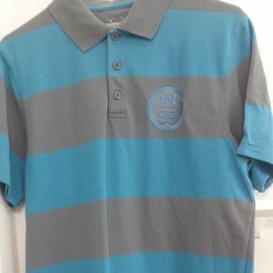 Under Armour Mens Blue Gray Striped Golf Shirt MD